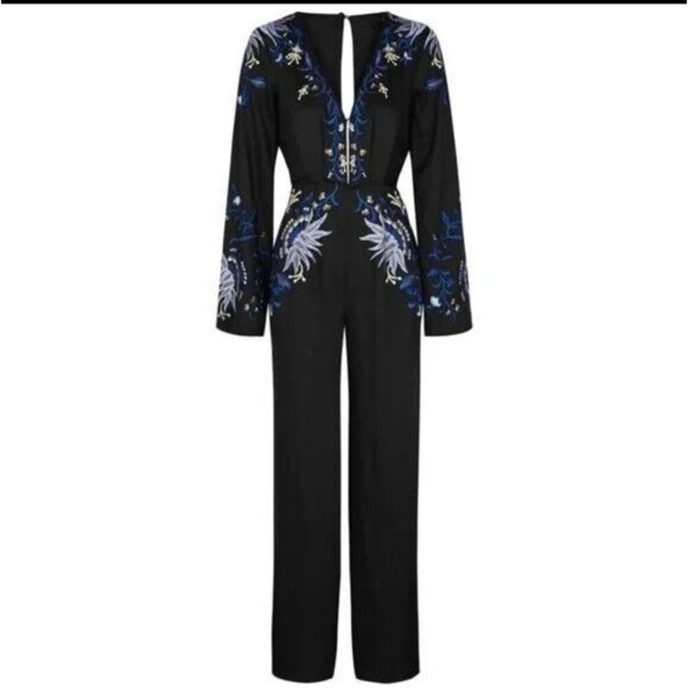 Free People Gypsy Rose Jumpsuit Floral Embroidered Black Size 4 Wide Leg NWT$350 - Picture 8 of 16